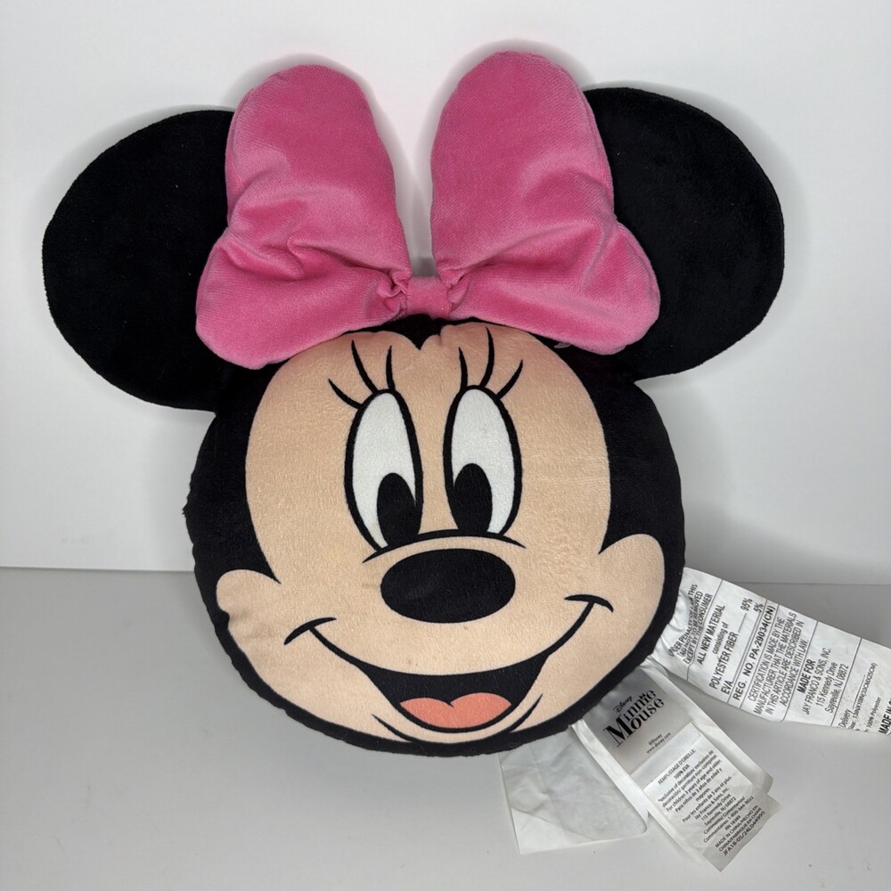 Disney Minnie Mouse Plush Pillow Pink Bow Soft